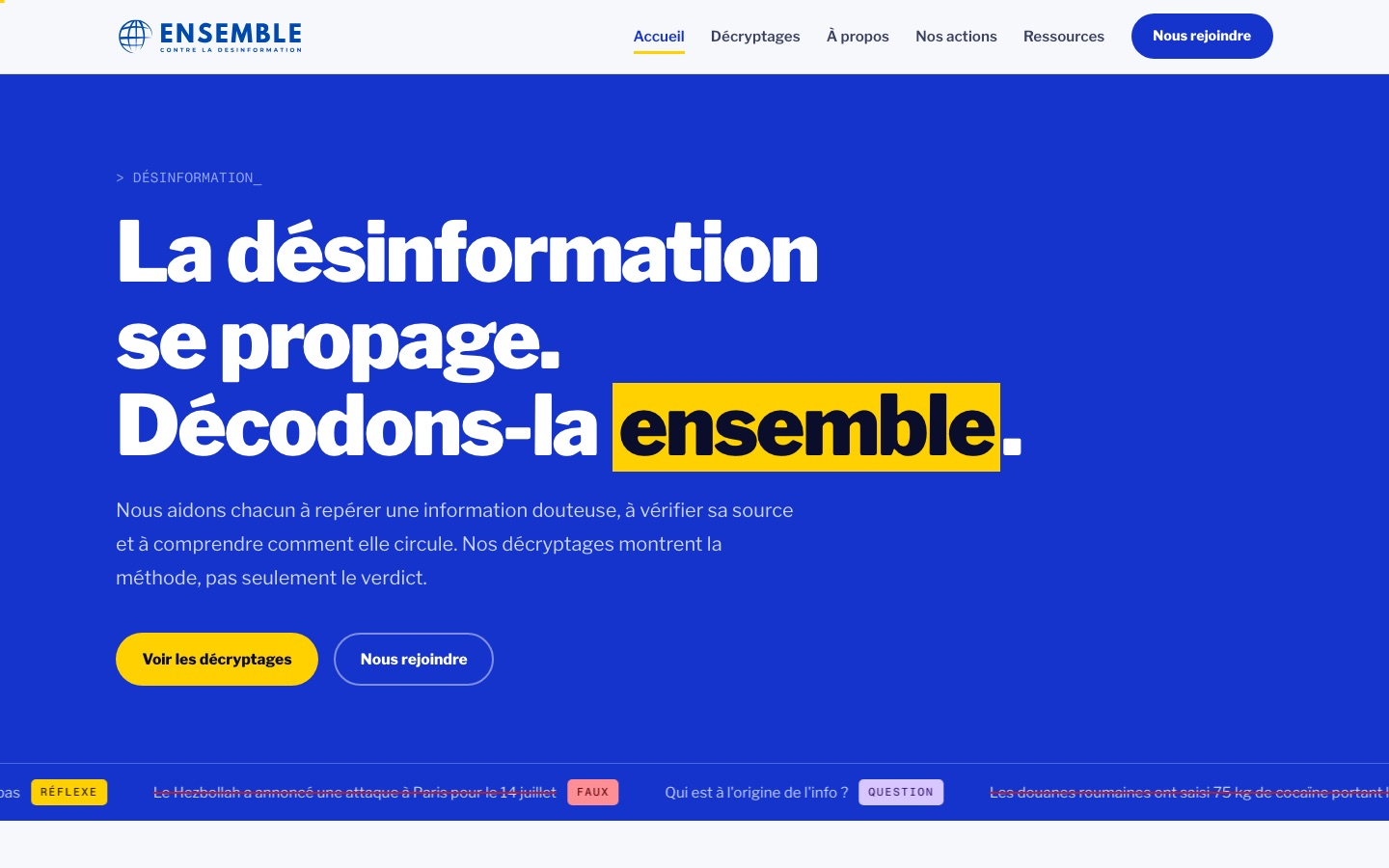 Aperçu du site Ensemble contre la désinformation