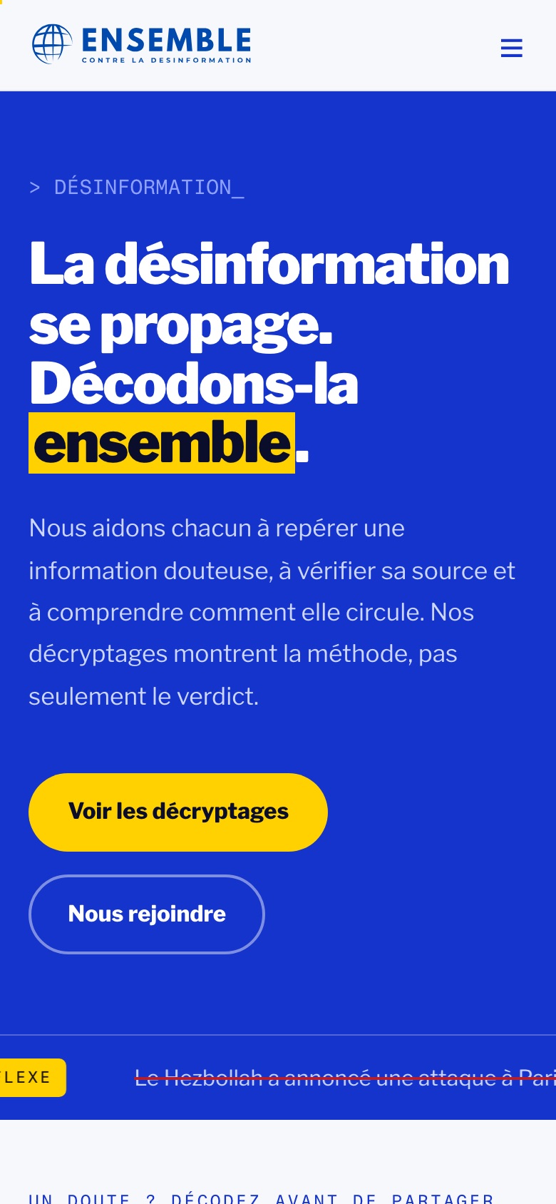 Site Ensemble contre la désinformation sur téléphone