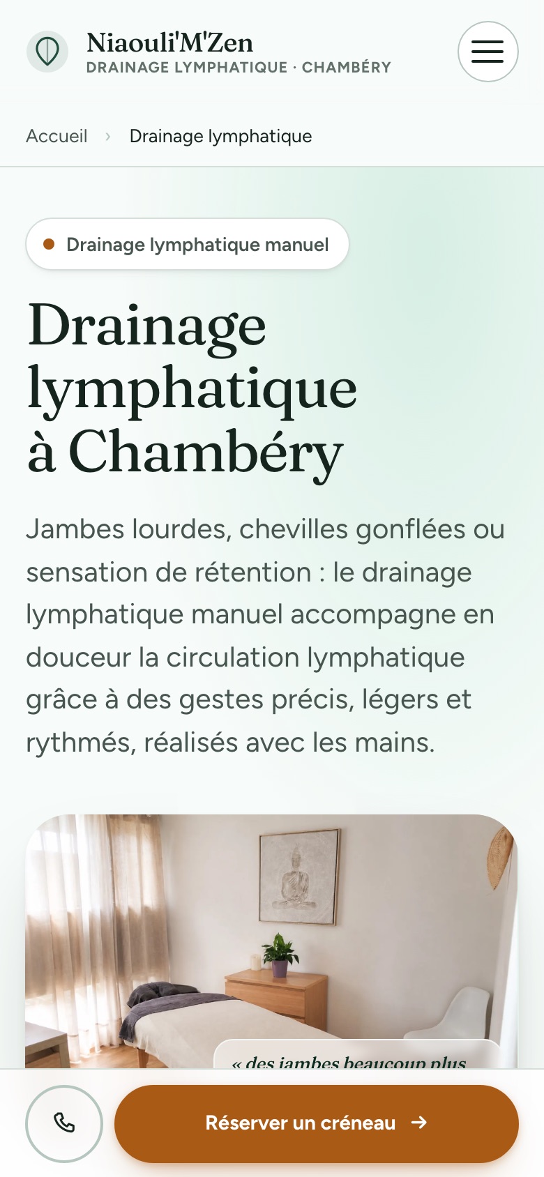 Site Niaouli'M'Zen sur téléphone